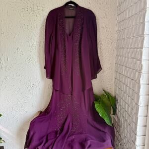 R&M Richards 22W Plum Beaded Dress Jacket Mother of Bride Formal Evening Gown